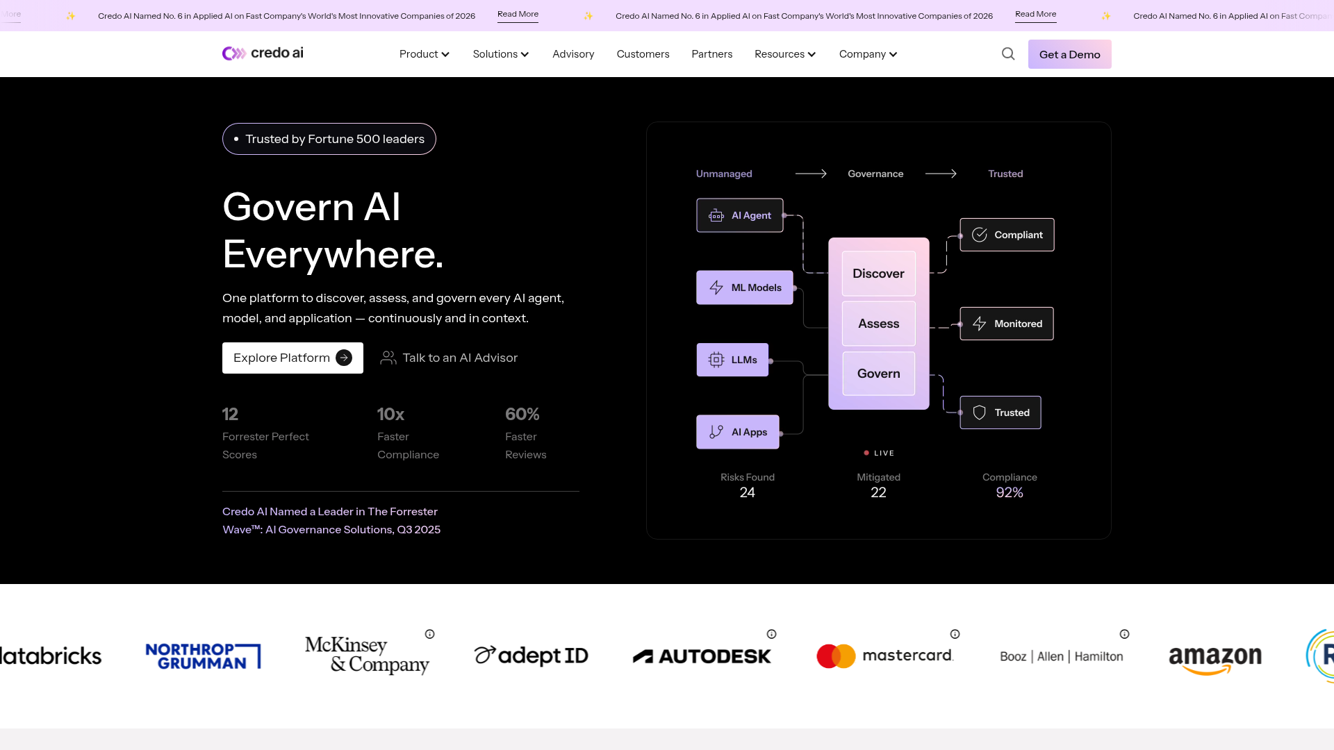 Credo AI homepage, captured May 2026